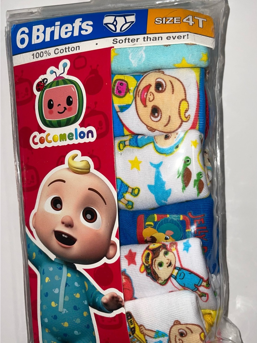 CoComelon Kids' 6-Pack Cotton Briefs - Blue & White - Size 4T
